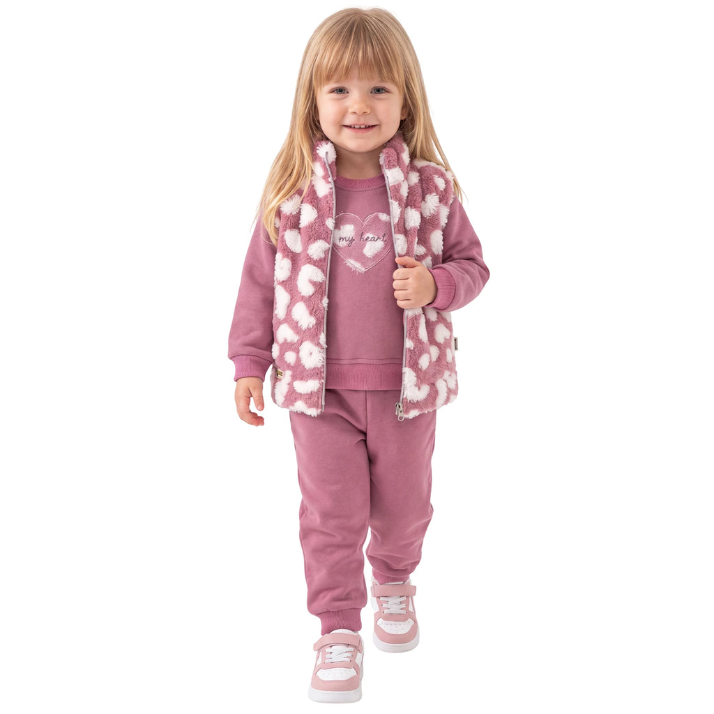 PELUŞ YELEKLİ 3 LÜ KIZ TAKIM 9 Ay,12 Ay,18 Ay,2Y Kız