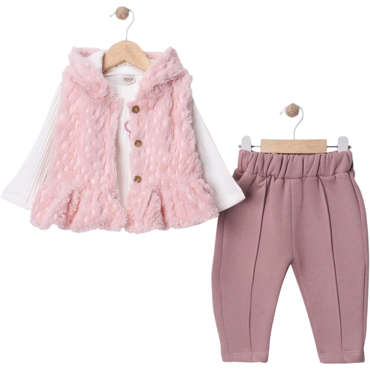PELUŞ YELEKLİ NAKIŞLI KIZ TAKIM 0924 AY 9 Ay,12 Ay,18 Ay,2Y Kız
