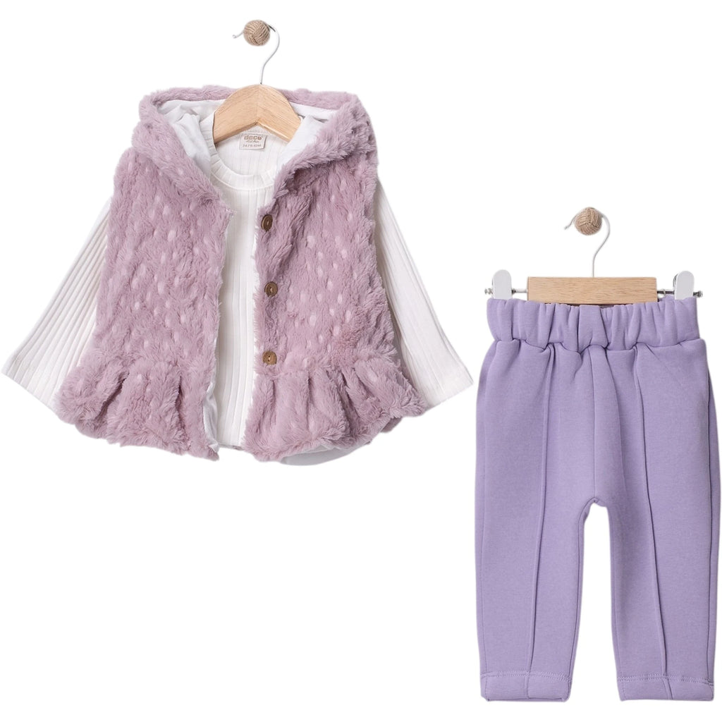 PELUŞ YELEKLİ NAKIŞLI KIZ TAKIM 0924 AY 9 Ay,12 Ay,18 Ay,2Y Kız