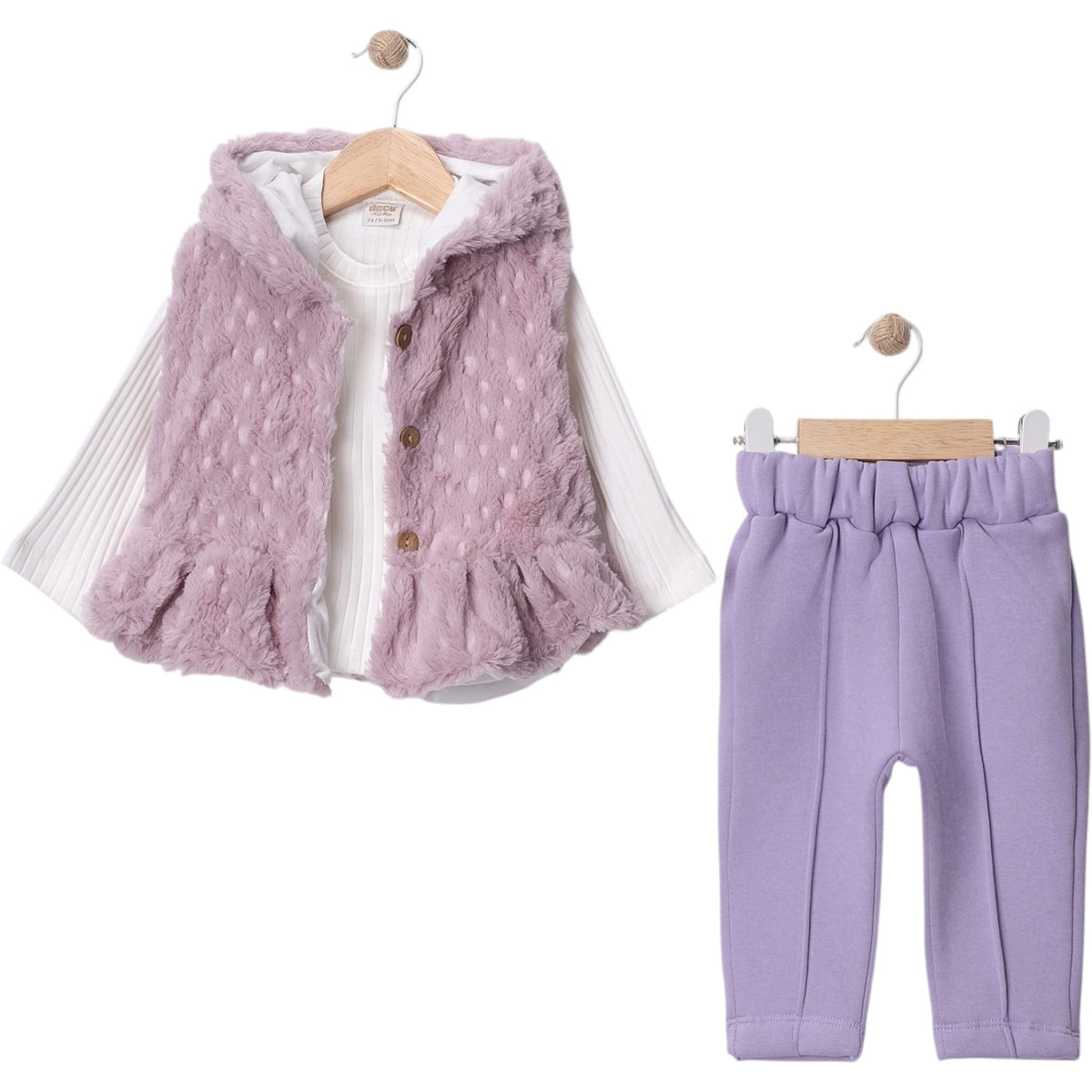 PELUŞ YELEKLİ NAKIŞLI KIZ TAKIM 0924 AY 9 Ay,12 Ay,18 Ay,2Y Kız