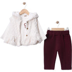 PELUŞ YELEKLİ NAKIŞLI KIZ TAKIM 0924 AY 9 Ay,12 Ay,18 Ay,2Y Kız