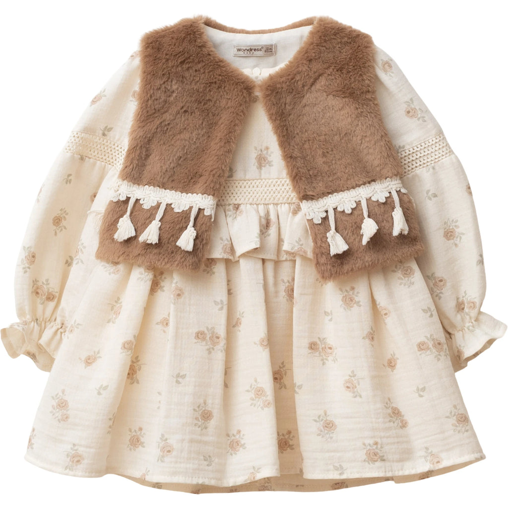 PÜSKÜL DETAYLI PELUŞ ELBİSE 9 Ay,12 Ay,18 Ay,2Y Kız