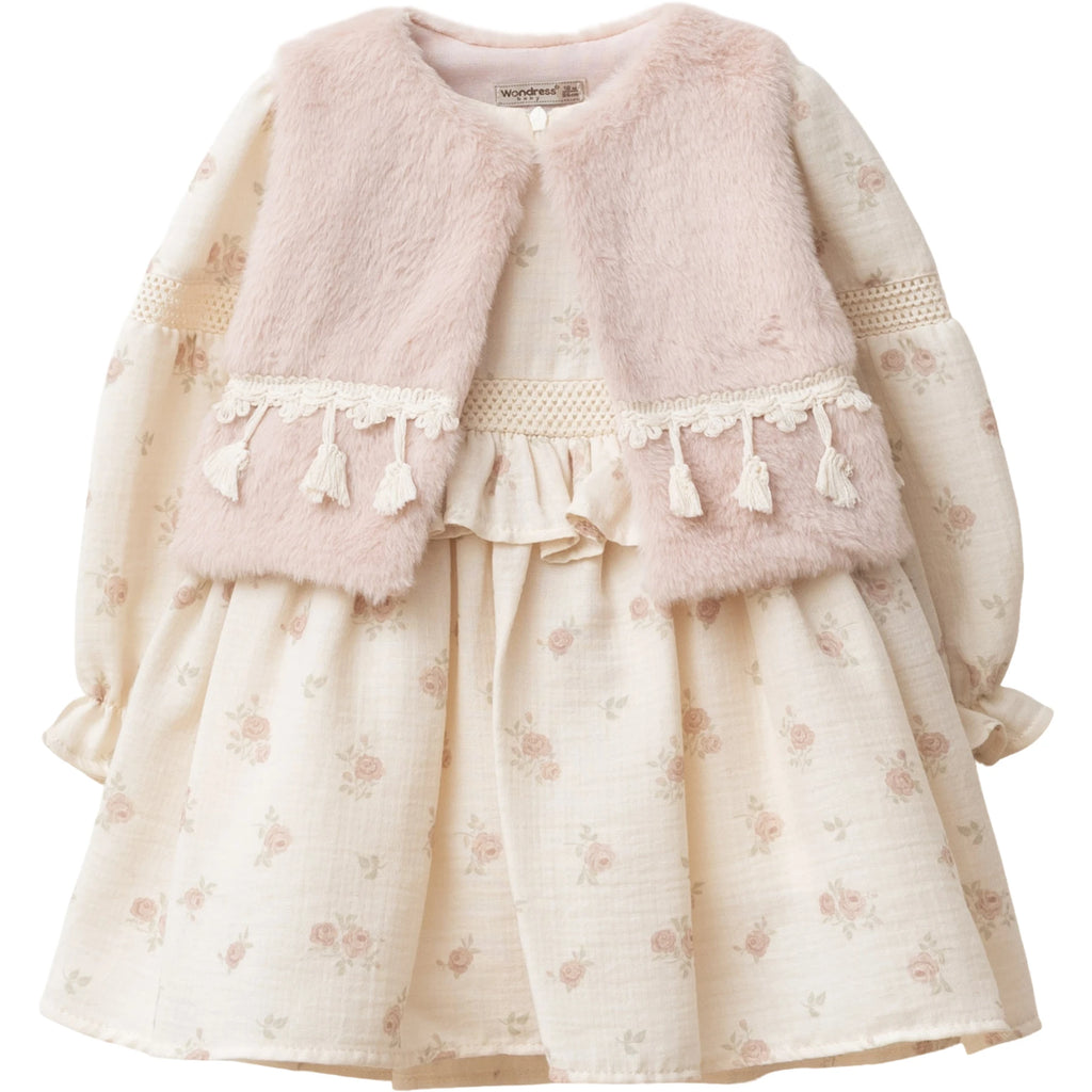 PÜSKÜL DETAYLI PELUŞ ELBİSE 9 Ay,12 Ay,18 Ay,2Y Kız