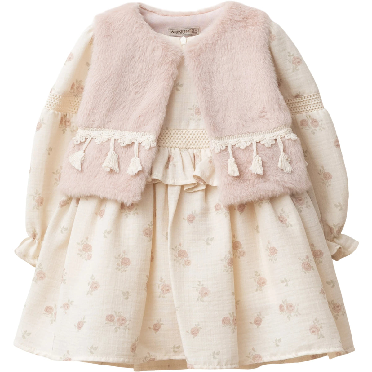 PÜSKÜL DETAYLI PELUŞ ELBİSE 9 Ay,12 Ay,18 Ay,2Y Kız